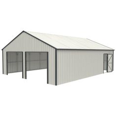 Introducing a remarkable metal building with approximately 825 sq-ft of floor space. Ideal for storing all your power tools, motorized machinery, farm equipment, pick-up trucks, RVs, off-road vehicles, or boats. Use it as a covered outdoor woodworking or mechanics shop, or stockpile extra lumber, piping, machinery, and power tools. Two large garage door openings, each approximately 8' wide, ensure easy drive in/drive out for vehicles and farm equipment (front doors not included). The industrial Side Entry Door, Double Garage Door, Door Openings, Metal Building Designs, Large Garage, Metal Garage, Mechanic Shop, Door Metal, Metal Garages