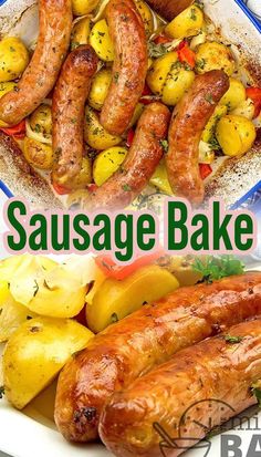 sausage bake with potatoes and carrots on the side