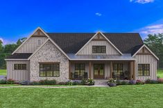 this is an artist's rendering of a house in the country style with stone and shingles