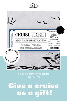 an advertisement for cruise ticket with the words give a cruise as a gift on it