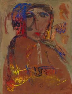 an abstract painting of a woman's face