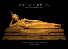 the golden buddha statue is on display in front of a black background with text that reads art of buddha