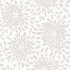 a white and gray wallpaper with large flowers on the bottom, in an ornate pattern