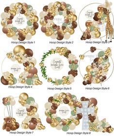 the instructions for making a christmas wreath with gold and green ornaments, including balls, bows,