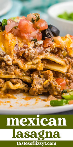 closeup of a piece of Mexican lasagna on a plate Layered Mexican Casserole