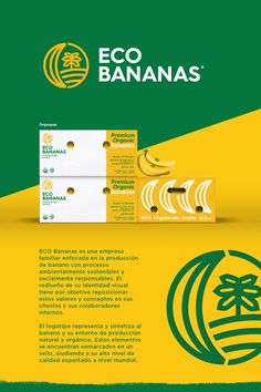 the eco bananas packaging is designed with green and yellow colors