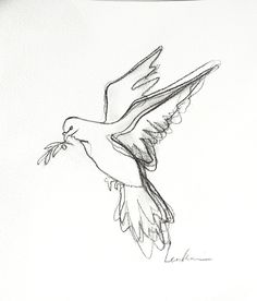 a drawing of a bird flying with its beak in it's mouth and wings outstretched