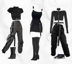 Combat Fashion Women, Cute Spy Outfits, Outfit Ideas Techwear, Assasin Outfits Women, Warcore Outfits, Casual Gothic Outfits, Tech Wear Aesthetic, Survival Outfit, Drawn Outfits