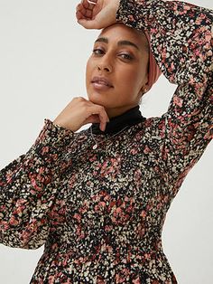 FatFace Fern Floral Print Midi Dress, Blush Multi at John Lewis & Partners Long Balloons, Dress Shapes, Floral Midi Dress, Tiered Dress, Black Midi Dress