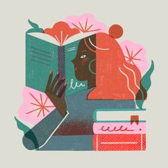 an illustration of a woman reading a book