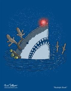 a drawing of a shark in the water with its mouth open and it's lights on