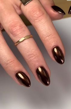 Cute Nails With Chrome, Bronze Glazed Nails, Brown Nails Gold Accent, Chrome Nail Swatches, Brown Gold Chrome Nails, Mocha Brown Chrome Nails, Brown Nails Tortoise, Fall Nail Inspo Chrome