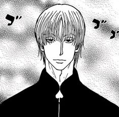 an anime character with long hair and black shirt, looking at the camera while he has his eyes closed