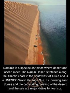 an aerial view of the nambi desert in namibia, with caption about it