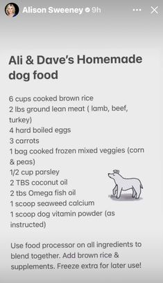 an iphone screen showing the instructions for how to make homemade dog food