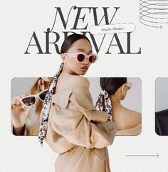 an advertisement for new arrival sunglasses featuring two models