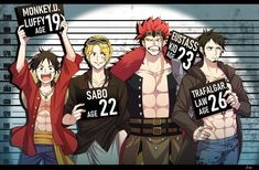 some anime characters are holding up their mugs and the numbers on each mugshot