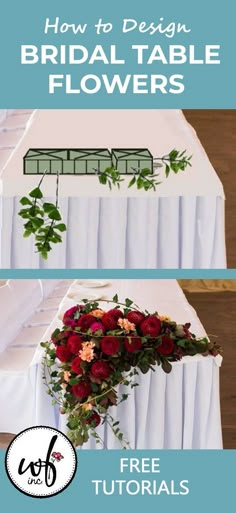 two images show how to make a flower arrangement for a table with flowers on it