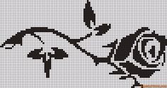 a black and white cross stitched pattern with a rose in the center on a white background