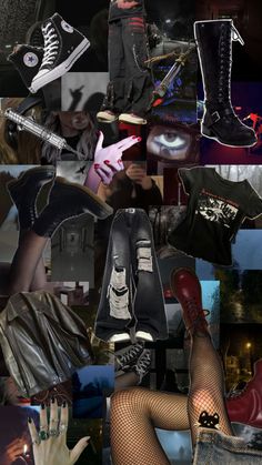 a collage of photos with different types of clothing and accessories on them, including shoes