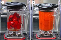 two blenders side by side with red liquid in them