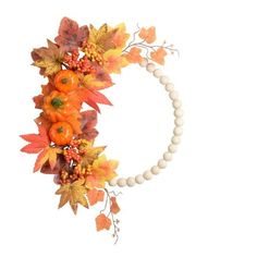 a bracelet with beads and autumn leaves on it