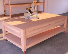 a workbench with tools on top of it