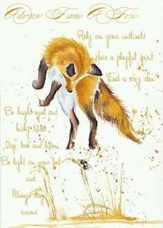 a drawing of a fox jumping in the air with words written on it's side