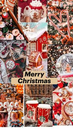 christmas collage with coffee cups and cookies