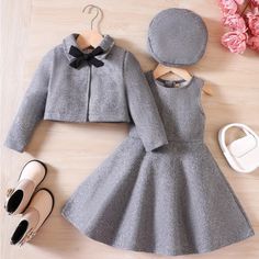 Girl's Elegant Outfit 3pcs, Bowknot Coat & Beret & Tank Dress Set, Kid's Clothes For Spring Autumn Christmas Boutique Brand Apparel !!*Please Note*!! This Is A Pre-Order Item And Requires A Longer Than Usual Shipping Time. Please Allow 7-14 Business Days Before Shipping. Please Consider This Time Frame Before Placing Your Order. Thank You For Your Patience And Understanding, As This Helps Us Manage Our Inventory Levels And Creates Less Waste. Once Your Ordered Is Placed We Will Notify You Of An Jumper Dress Outfit, Toddler Coats Girl, Kids Wardrobe, Tweed Coat, Tank Top Dress, Fleece Coat, Girl Coat, Set Outfit, Elegant Outfit