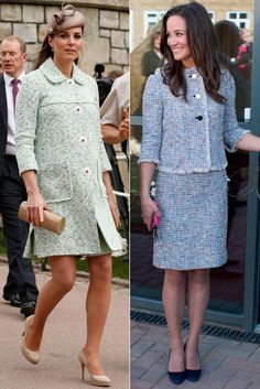 two pictures of the same woman in different outfits