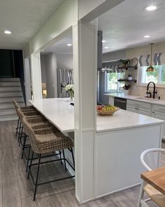 the kitchen is clean and ready to be used as a dining room or family room