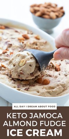 Close up shot of keto ice cream being scooped out of the white oval dish. Keto Ice Cream Recipes Easy, Keto Ice Cream Recipes Machine, Almond Fudge Ice Cream, Easy Keto Ice Cream, Ice Cream Recipes Easy, Keto Mocha, Keto Ice Cream Recipes, Almond Fudge, Boozy Ice Cream