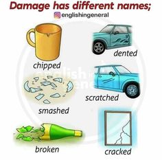 a poster with words describing different types of things that are related to the word damage