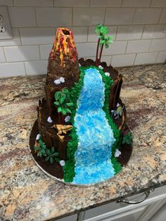 a cake that is shaped like a waterfall