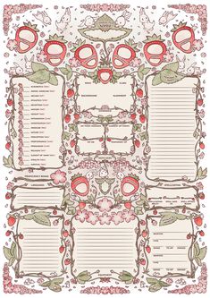 an ornate floral design with flowers and leaves on the border is shown in red, green,