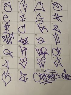 several different types of graffiti written on a piece of paper with the letters in cursive writing