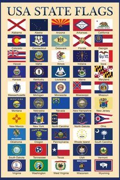 the flags of the united states in different colors and sizes, with their names on them