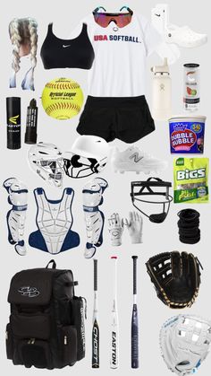 various sports items are arranged in the shape of a collage on a white background