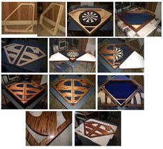 several pictures of different tables with darts in the center and arrows on each table top