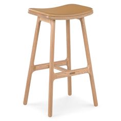 a wooden stool with a bent seat