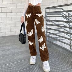 F00011150-203 Pants Types, Pattern Wide Leg Pants, Ladies Streetwear, Casual Trends, High Waist Denim, Denim Pants Women, Printed Wide Leg Pants, Jeans Mom, Black Streetwear