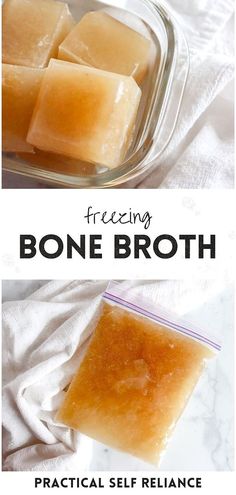 two different types of bone broth are shown in this image with text overlay