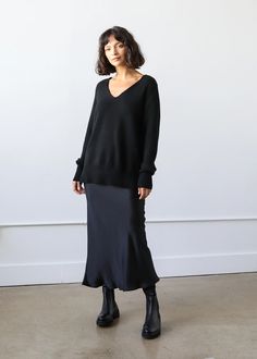 Sophia Skirt in Black Silk - ESTELLA Black Silk Midi Skirt Outfit, Black Satin Midi Skirt Outfit, 23rd Birthday Outfit, Silk Midi Skirt Outfit, Black Silk Skirt Outfit, Satin Midi Skirt Outfit, Black Satin Midi Skirt, Silk Skirt Outfit, Black Silk Skirt