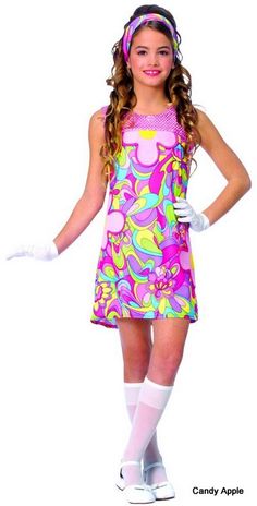 Child's Groovy Girl 60's Costume - Candy Apple Costumes - Kids' Costumes Under $30 Retro Party Outfit, 1960s Costumes, 60s Costume, Kids Costumes Girls, Outfit Costume, Girls Dress Outfits, 70s Outfits, Disco Dress, Hippie Look