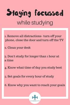 a pink poster with the words staying focused while studying