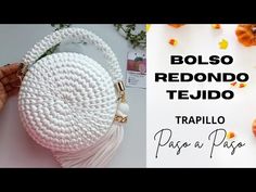 a white bag with tassels on it and the words bolso redondo tejudo