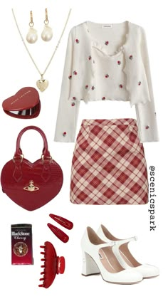 #cherry #aesthetic #ootd #vintagefashion #red #nana #ootd #outfit #fashion Different Body Sizes, Aesthetic Ootd, Outfit Looks, Two Friends, Friends Show, Red Outfit, Really Cute Outfits, Girly Outfits