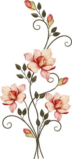 a drawing of pink flowers on a white background