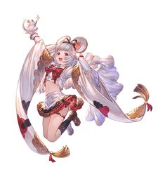 an anime character is flying through the air with her arms spread out and wings outstretched